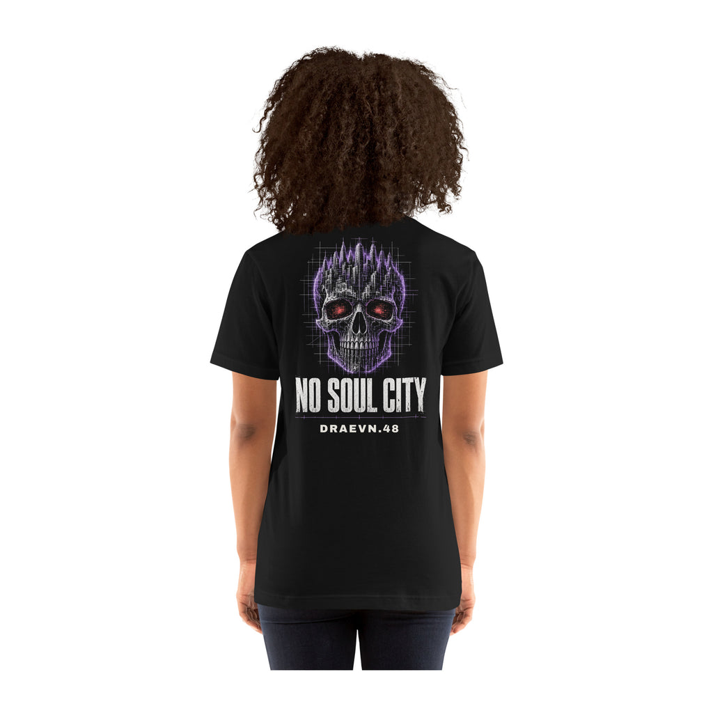 DRAEVN.48 No Soul City Tee – Halloween Limited worn by model, white background