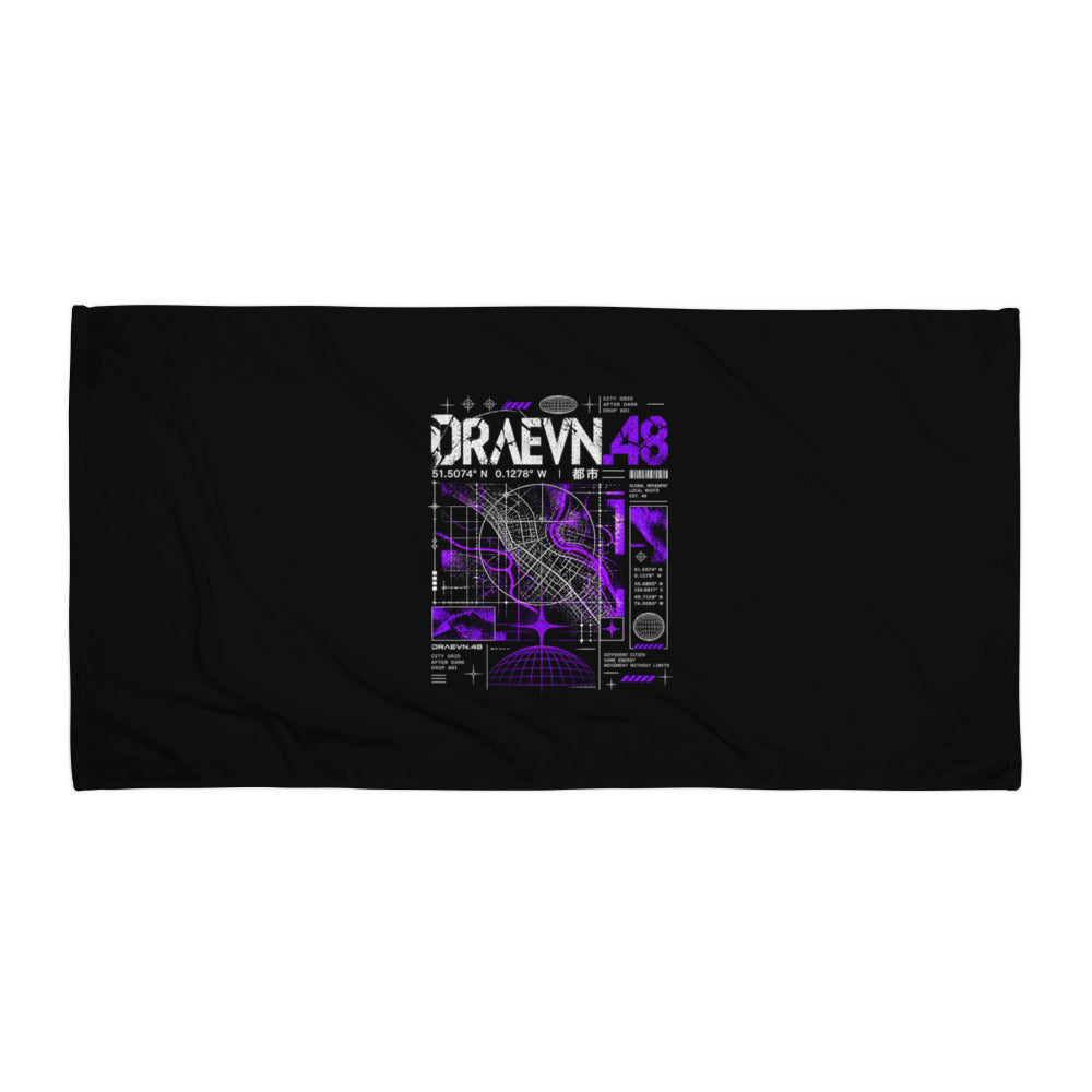 City Grid Beach Towel – Black, 30×60 in, flat view