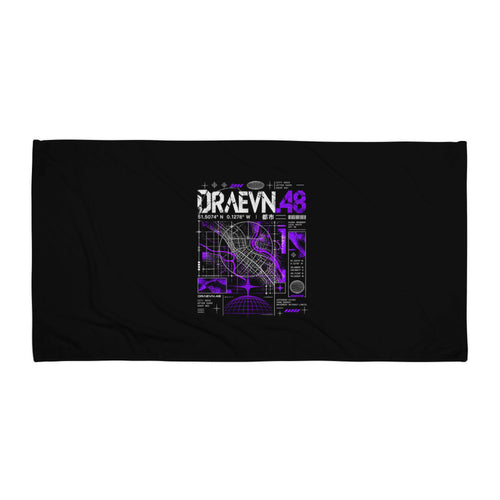 City Grid Beach Towel – Black, 30×60 in, flat view