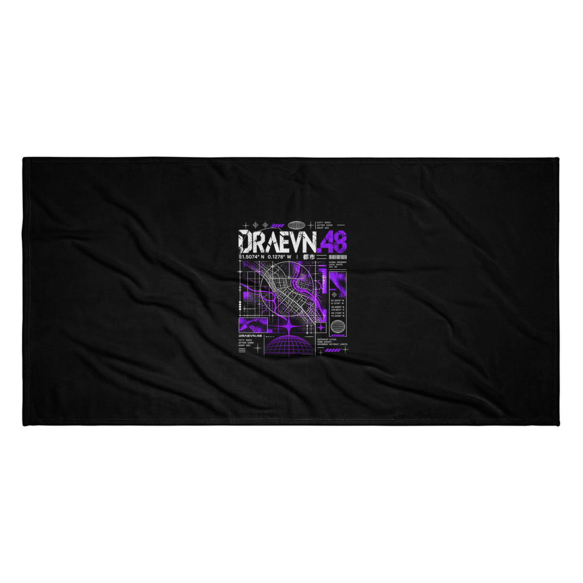 City Grid Beach Towel – Black, 36×72 in, flat view