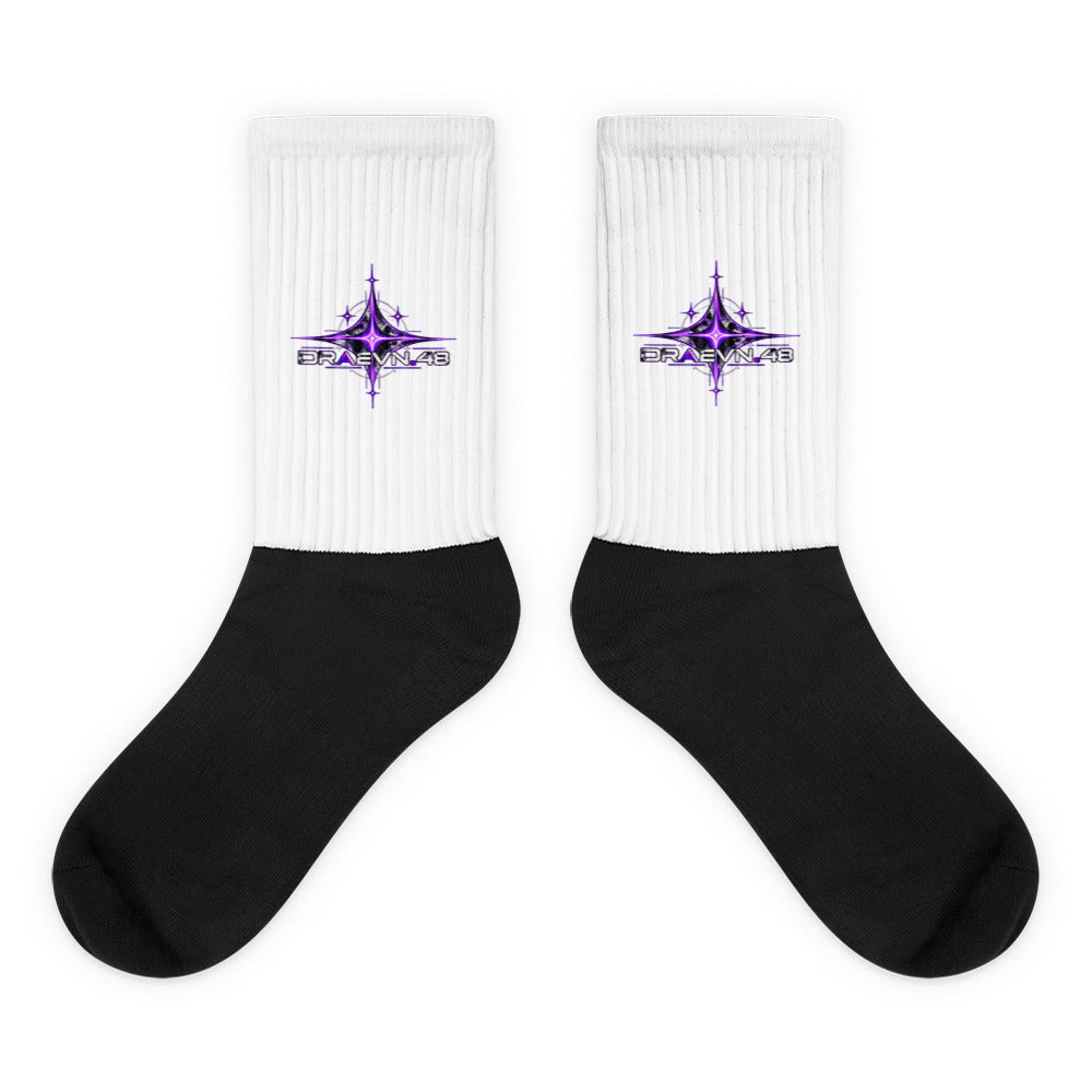 Neon Celestial Emblem Crew Socks – Black, flat view