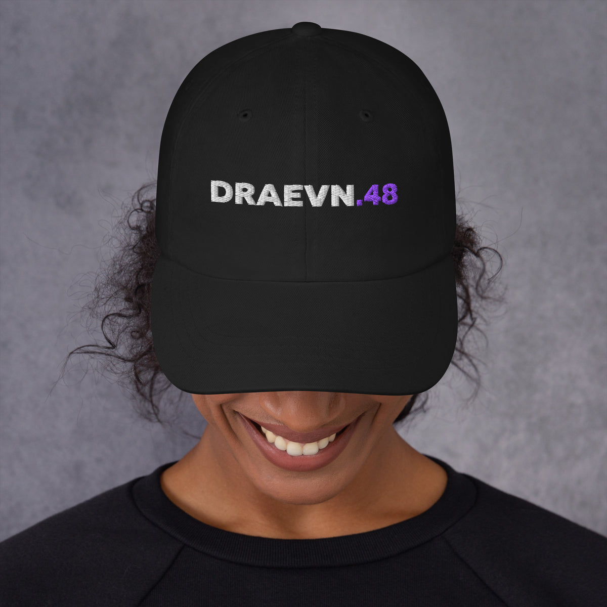 Minimal Logo Dad Hat – Black, front view