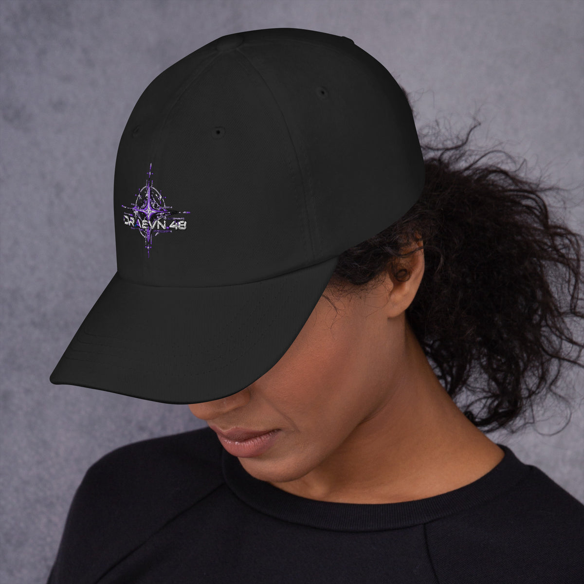 Neon Celestial Emblem Dad Hat – Black, left side view