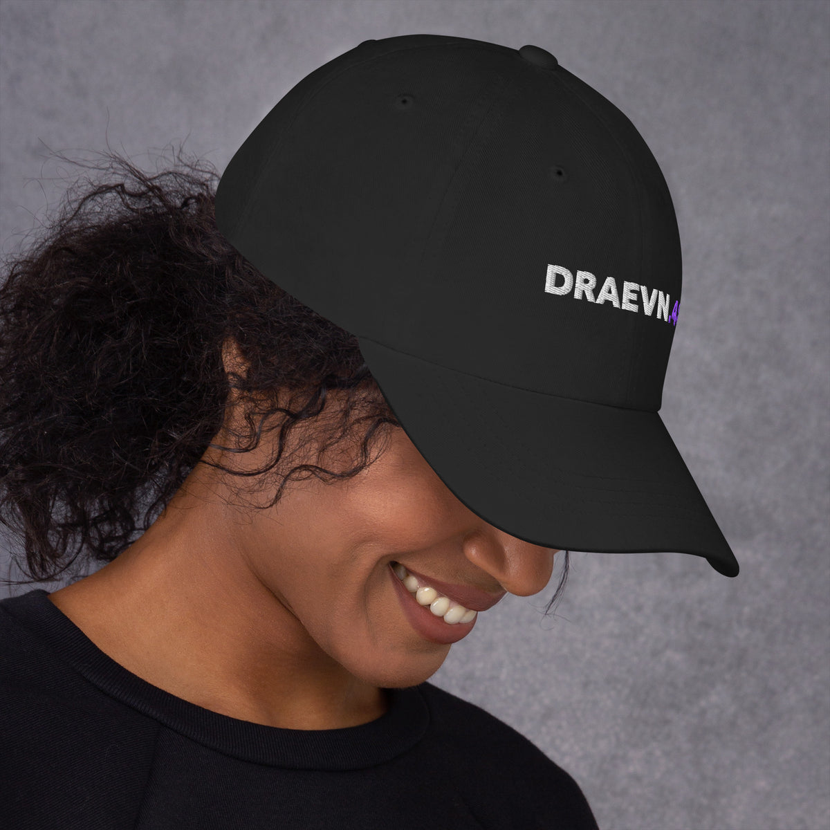 Minimal Logo Dad Hat – Black, right side view