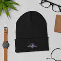 Neon Celestial Emblem Beanie – Black, front view