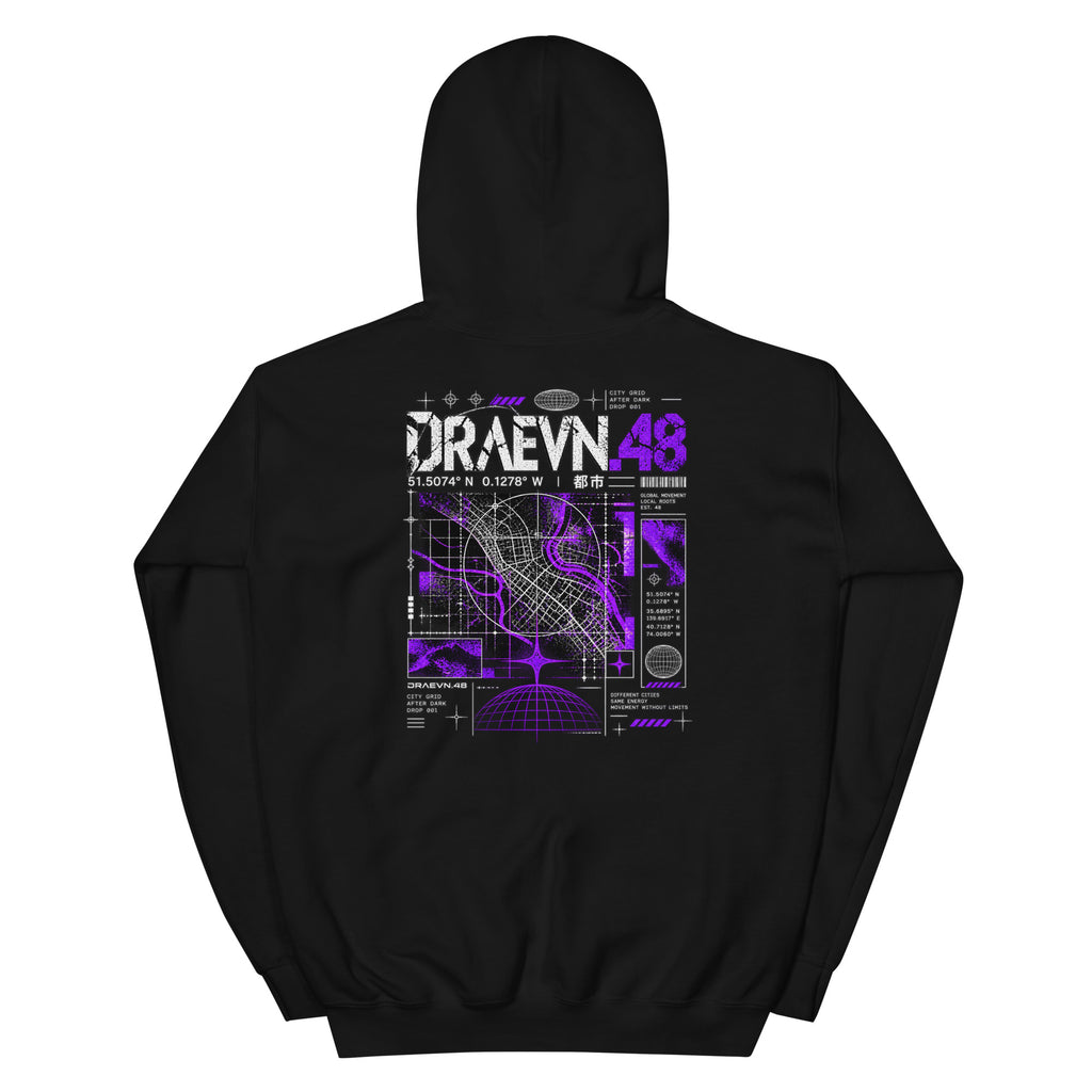 City Grid Hoodie – Black, back view