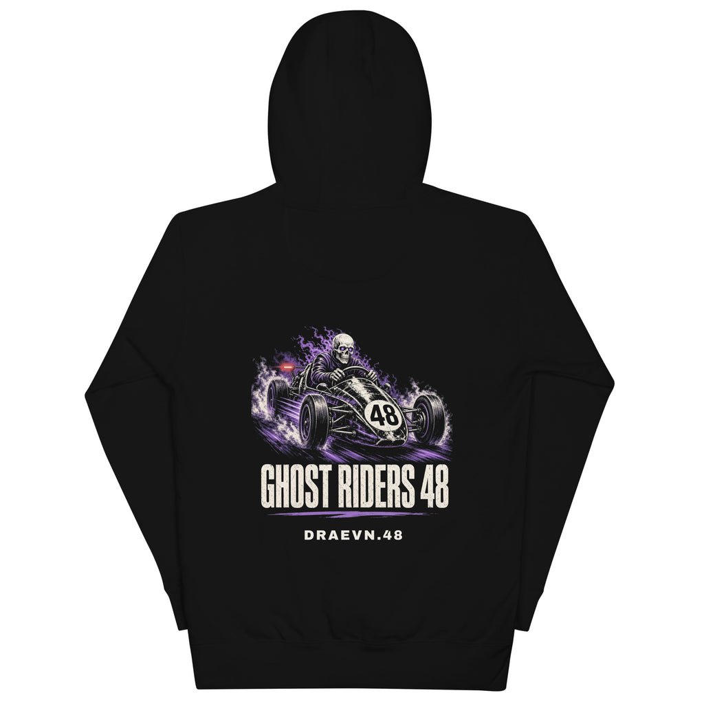 DRAEVN.48 Ghost Riders 48 Hoodie – Halloween Limited, Black, back view