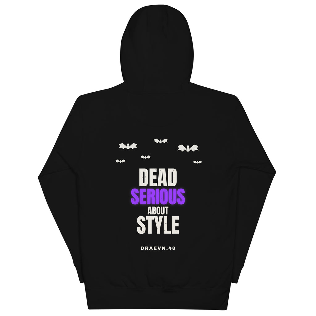 DRAEVN.48 Dead Serious About Style Hoodie – Halloween Limited, Black, back view
