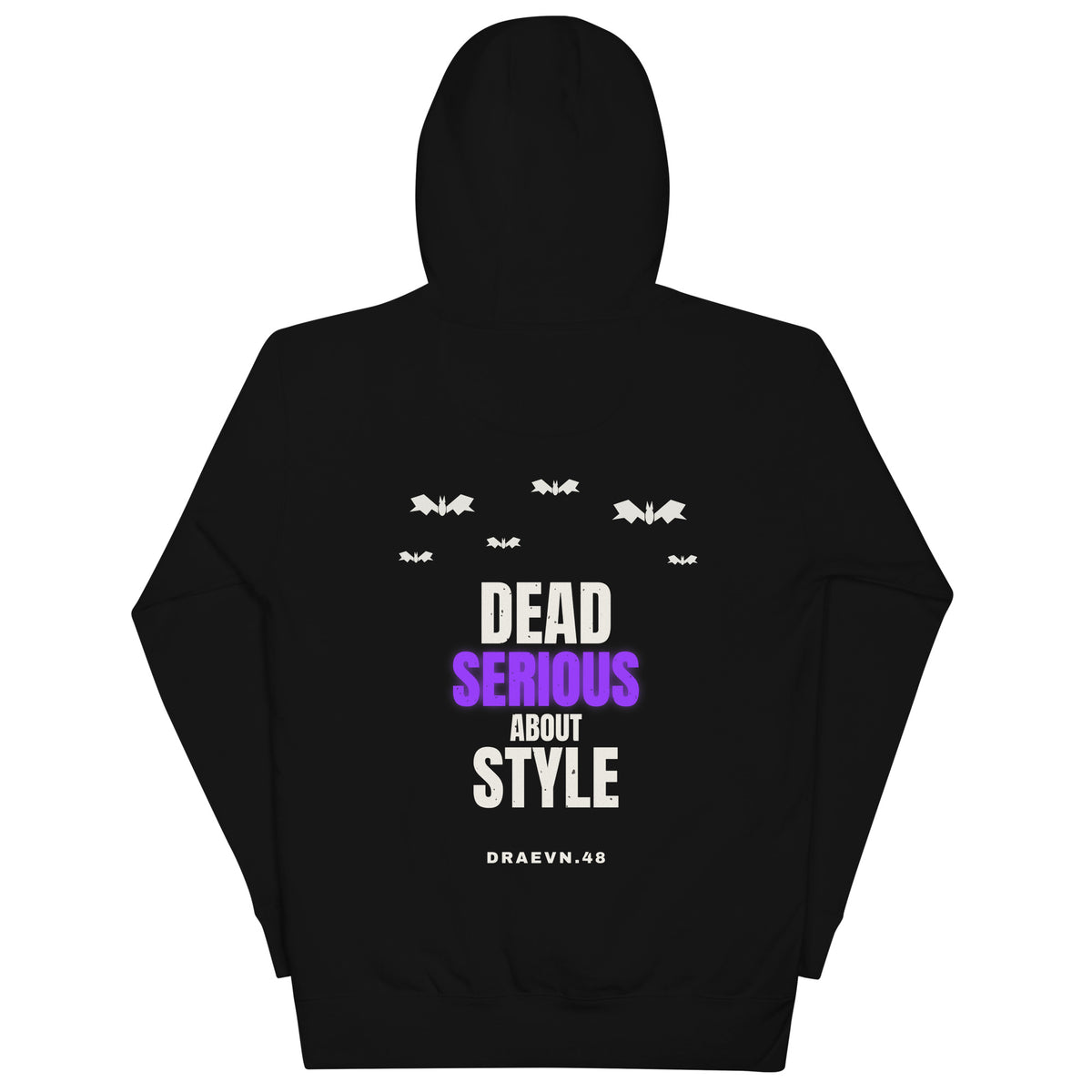 DRAEVN.48 Dead Serious About Style Hoodie – Halloween Limited, Black, back view