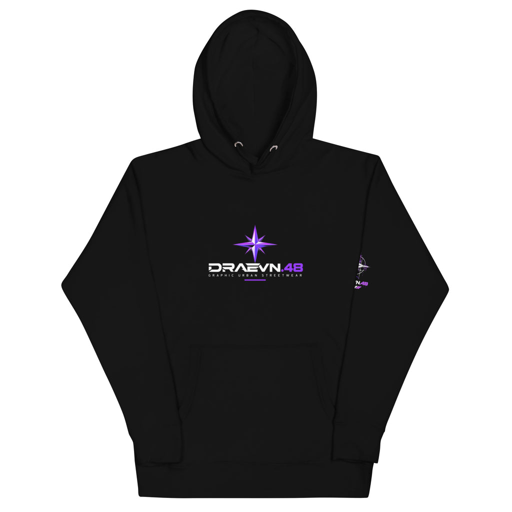 DRAEVN.48 — Drop 001 Graphic Hoodie – Black, front view