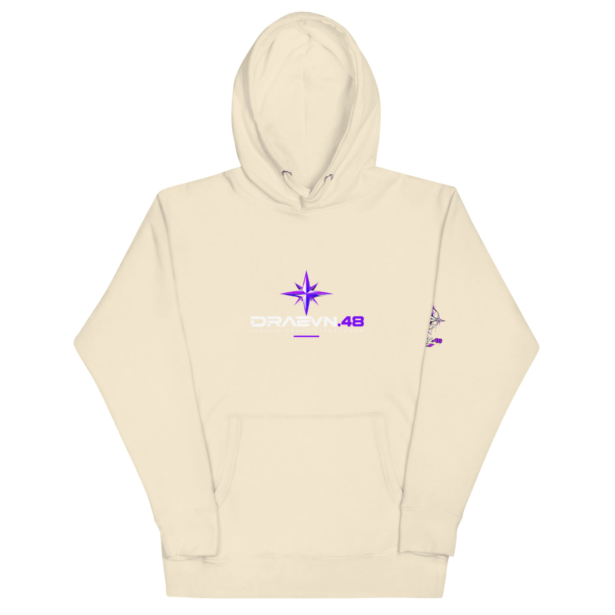 DRAEVN.48 — Drop 001 Graphic Hoodie – Bone, front view
