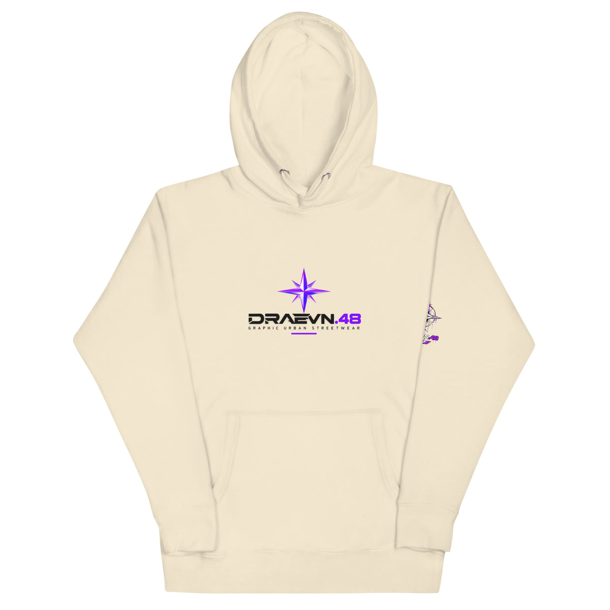 DRAEVN.48 — Drop 001 Graphic Hoodie – Bone, front view