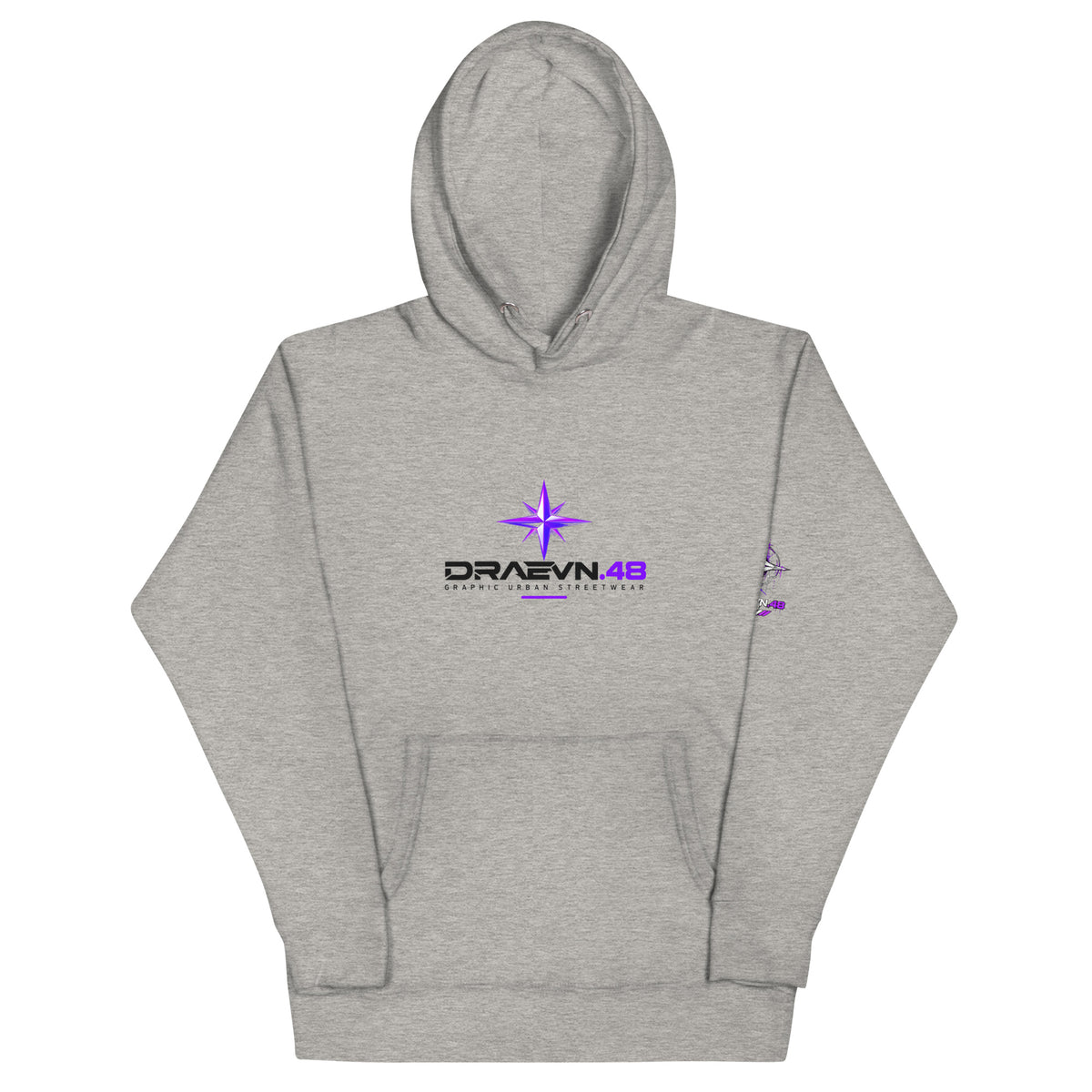 DRAEVN.48 — Drop 001 Graphic Hoodie – Carbon Grey, front view