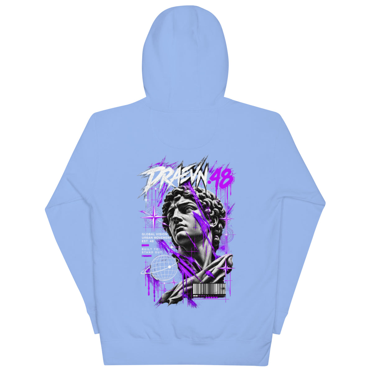DRAEVN.48 — Drop 001 Graphic Hoodie – Carolina Blue, back view