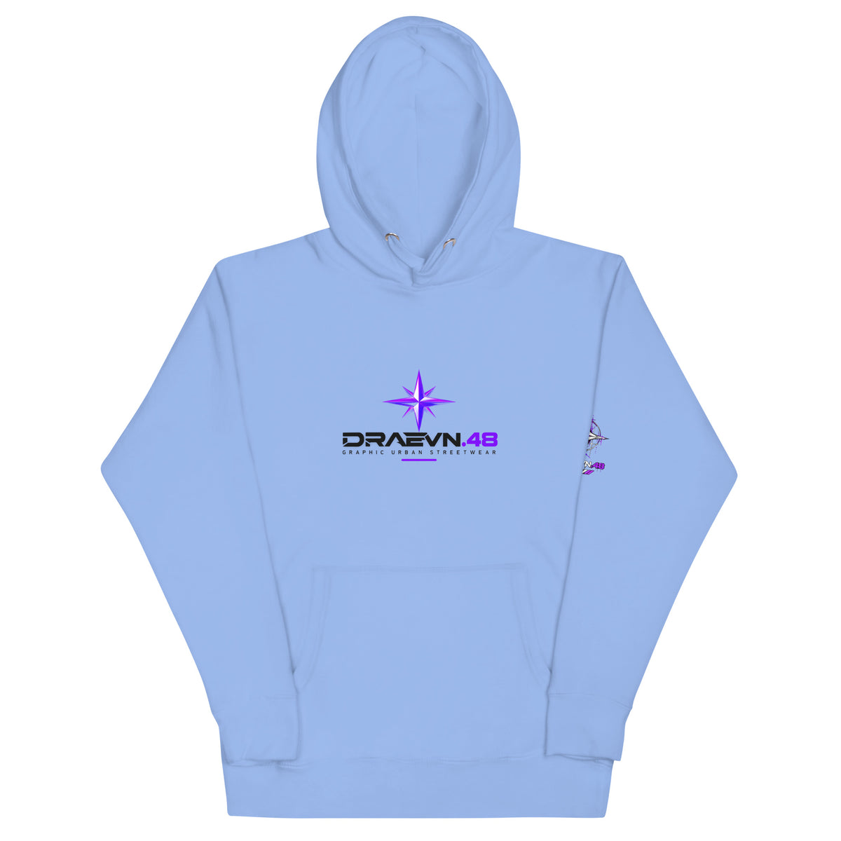 DRAEVN.48 — Drop 001 Graphic Hoodie – Carolina Blue, front view