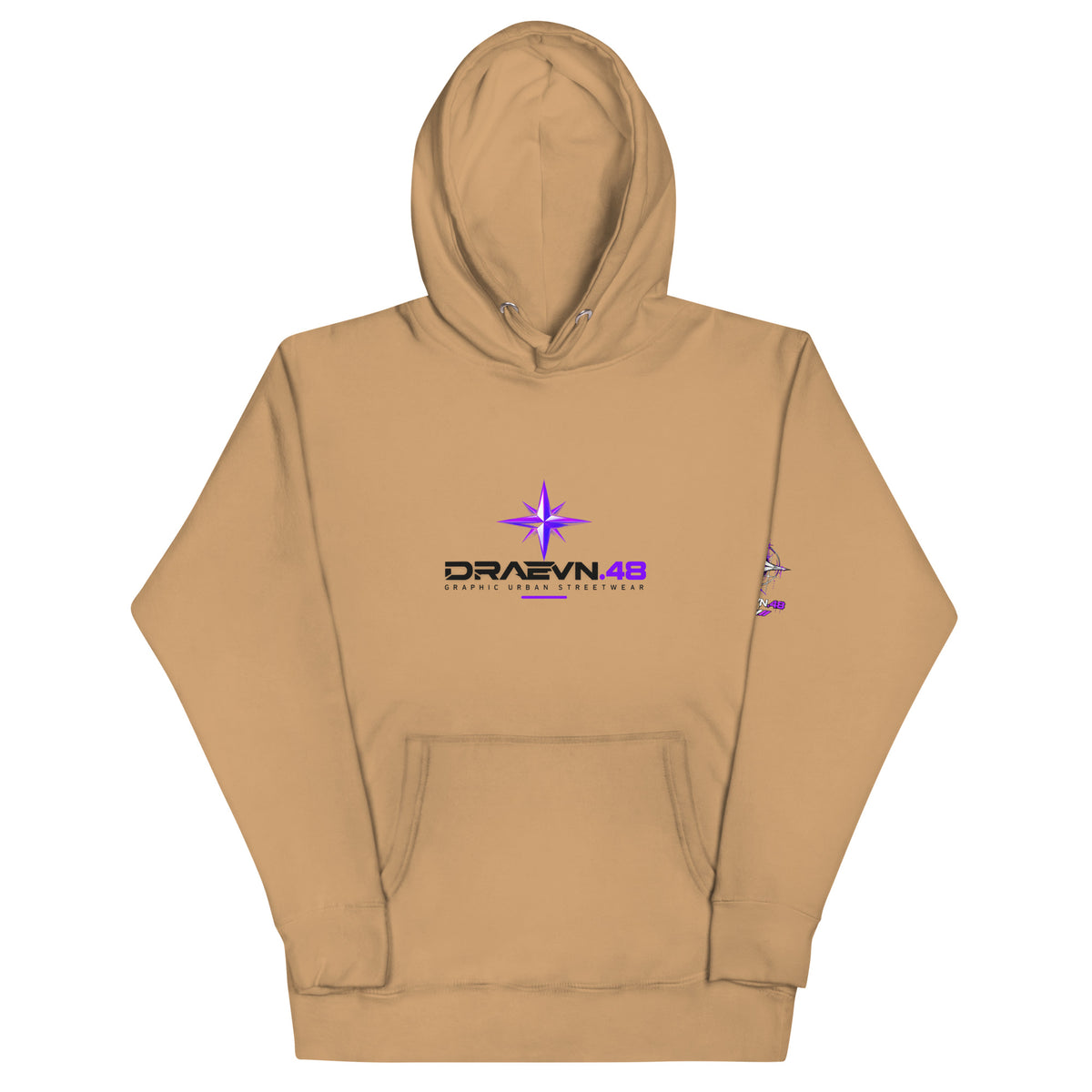 DRAEVN.48 — Drop 001 Graphic Hoodie – Khaki, front view