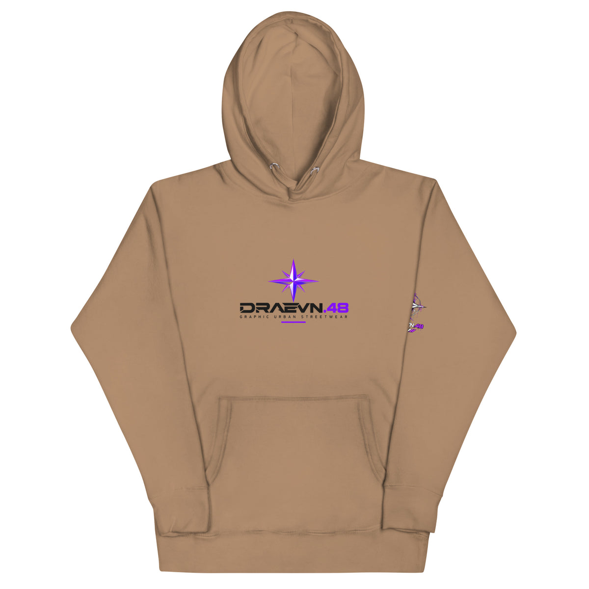 DRAEVN.48 — Drop 001 Graphic Hoodie – Latte, front view