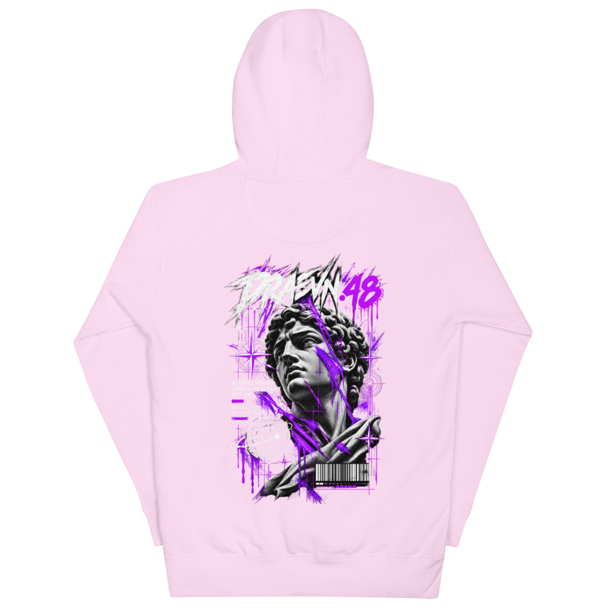 DRAEVN.48 — Drop 001 Graphic Hoodie – Lavender, back view
