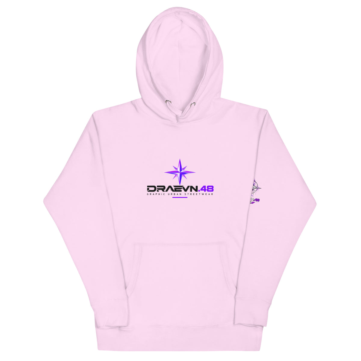DRAEVN.48 — Drop 001 Graphic Hoodie – Lavender, front view