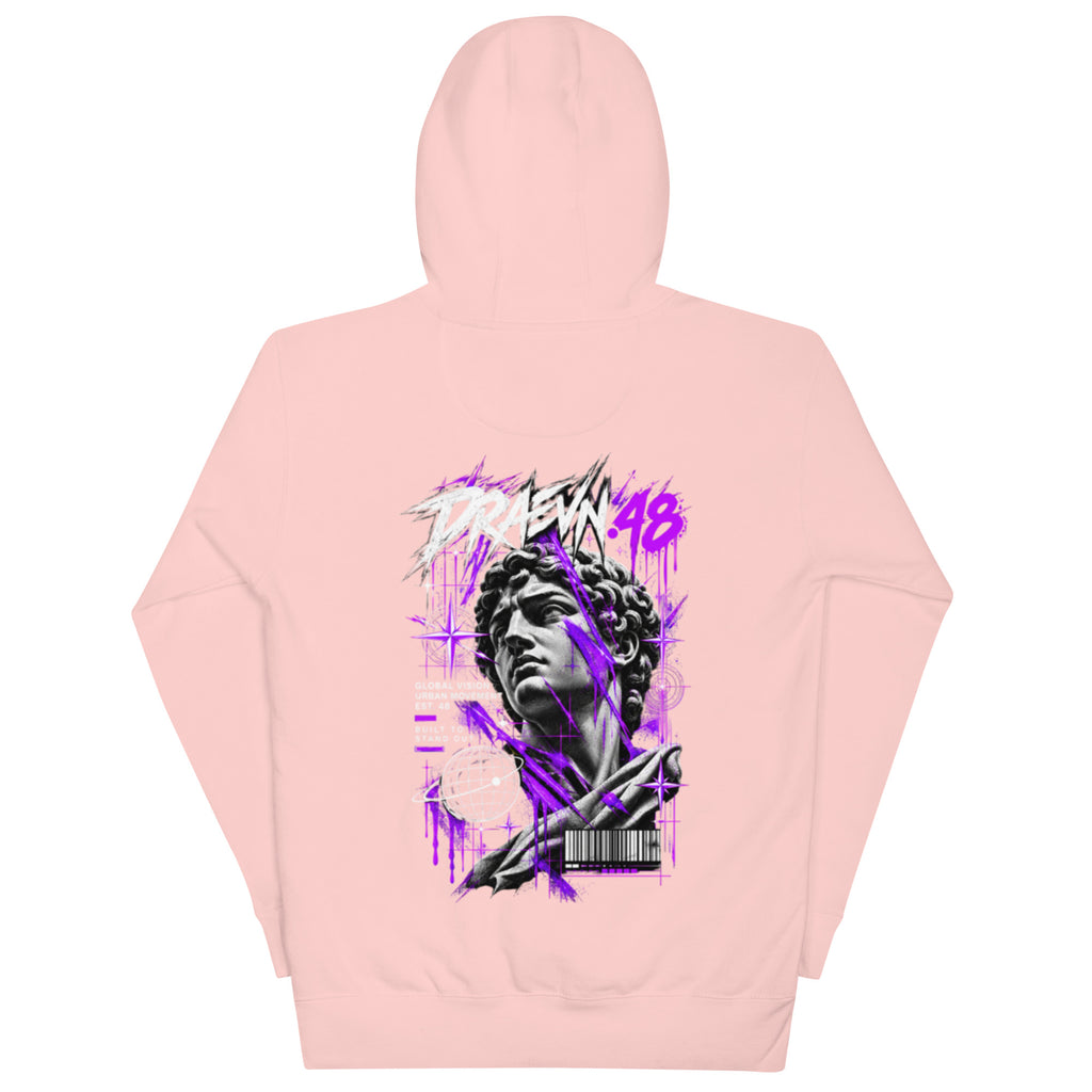 DRAEVN.48 — Drop 001 Graphic Hoodie – Light Pink, back view