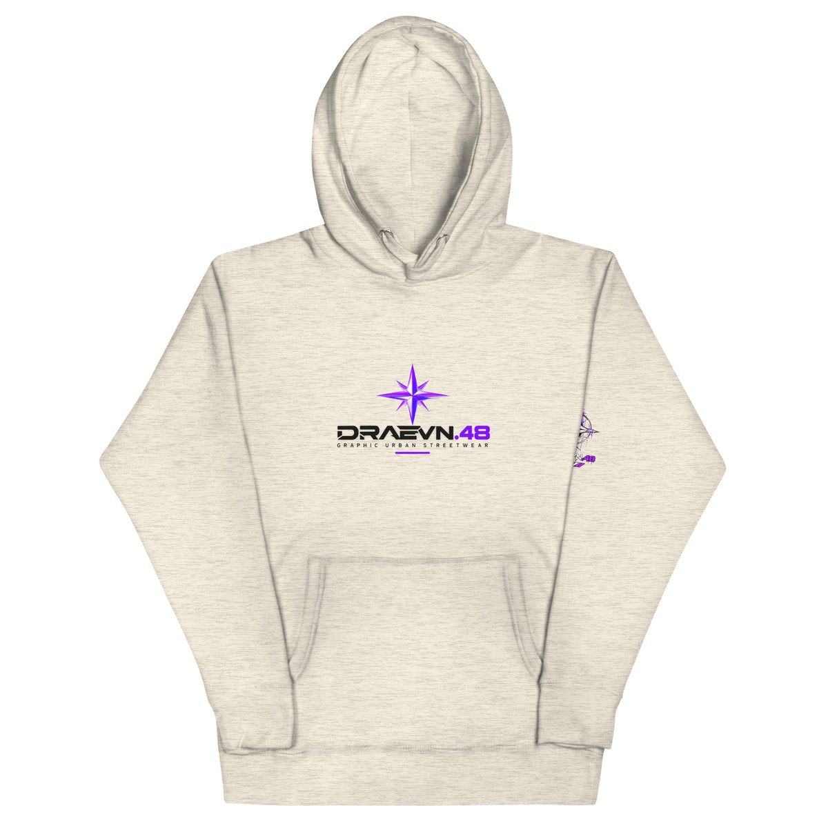 DRAEVN.48 — Drop 001 Graphic Hoodie – Oatmeal Heather, front view
