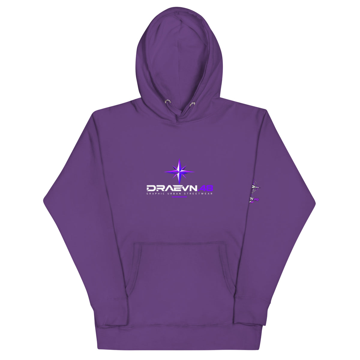 DRAEVN.48 — Drop 001 Graphic Hoodie – Purple, front view