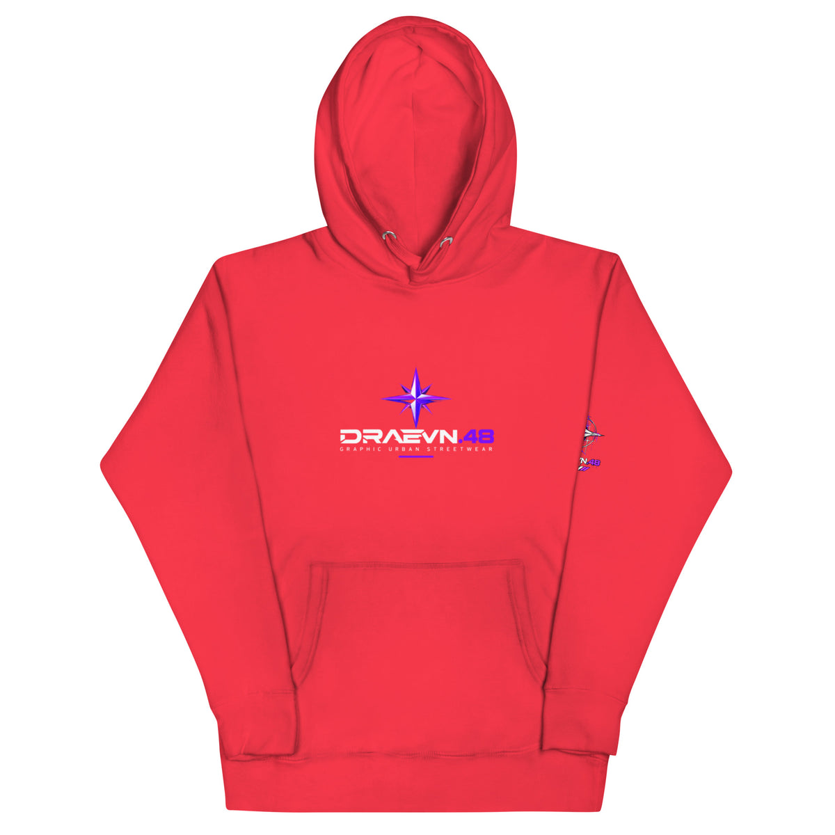DRAEVN.48 — Drop 001 Graphic Hoodie – Team Red, front view