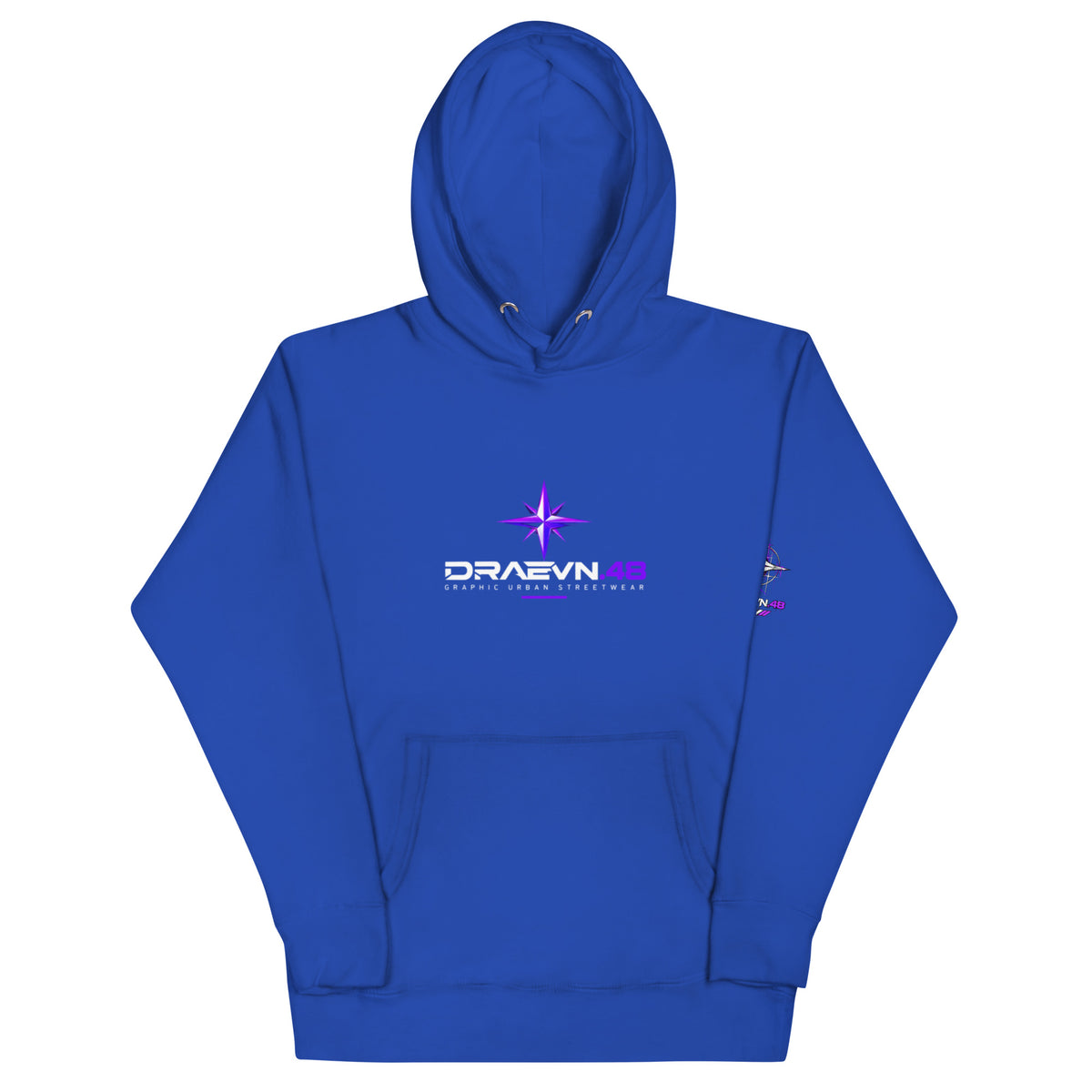 DRAEVN.48 — Drop 001 Graphic Hoodie – Team Royal, front view