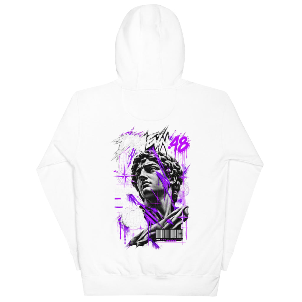 DRAEVN.48 — Drop 001 Graphic Hoodie – White, back view