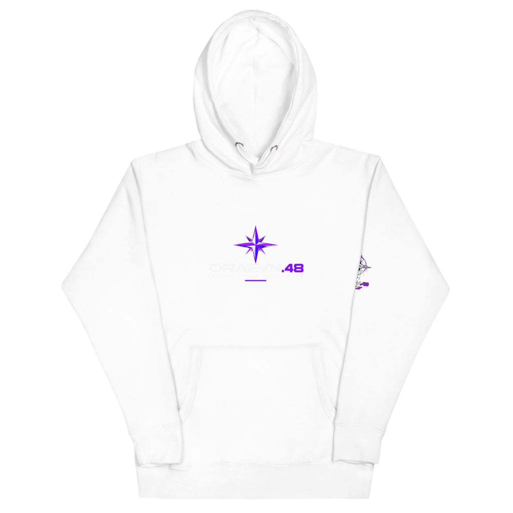 DRAEVN.48 — Drop 001 Graphic Hoodie – White, front view