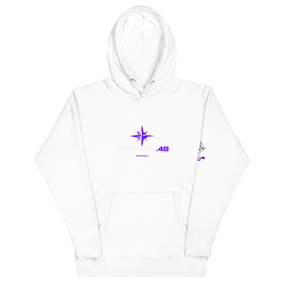 DRAEVN.48 — Drop 001 Graphic Hoodie – White, front view