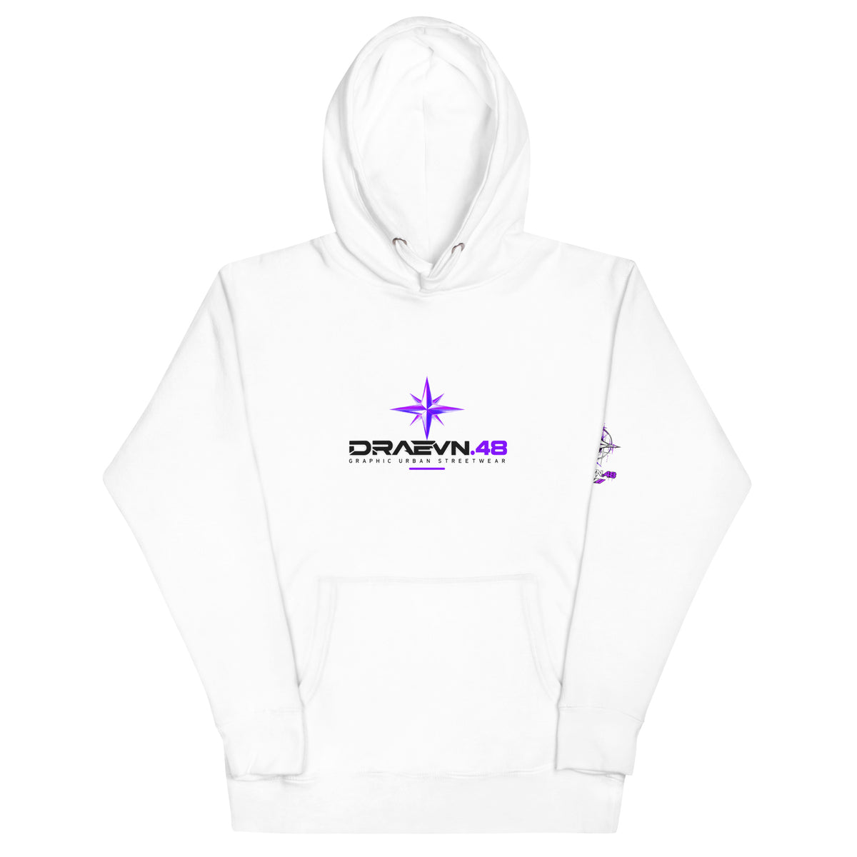 DRAEVN.48 — Drop 001 Graphic Hoodie – White, front view