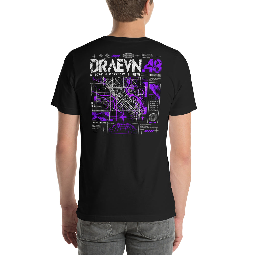 City Grid Oversized Tee – Black, back view