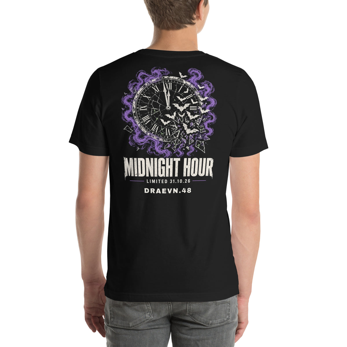 DRAEVN.48 Midnight Hour Tee – Halloween Limited, Black, back view