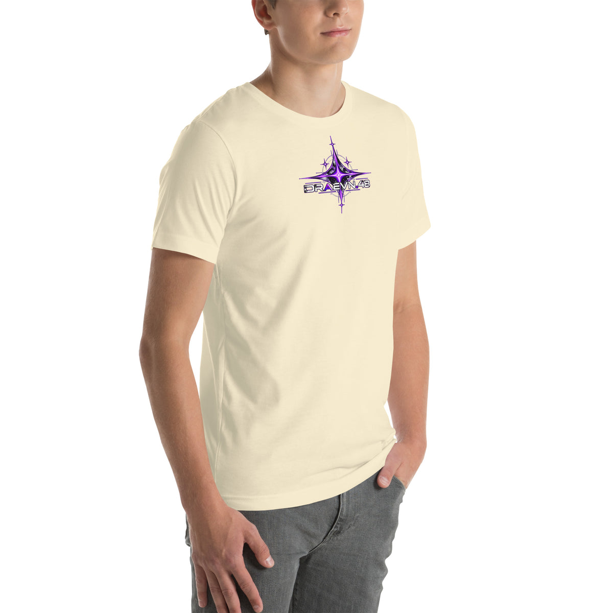 Neon Celestial Emblem Tee – Off-White, right front view